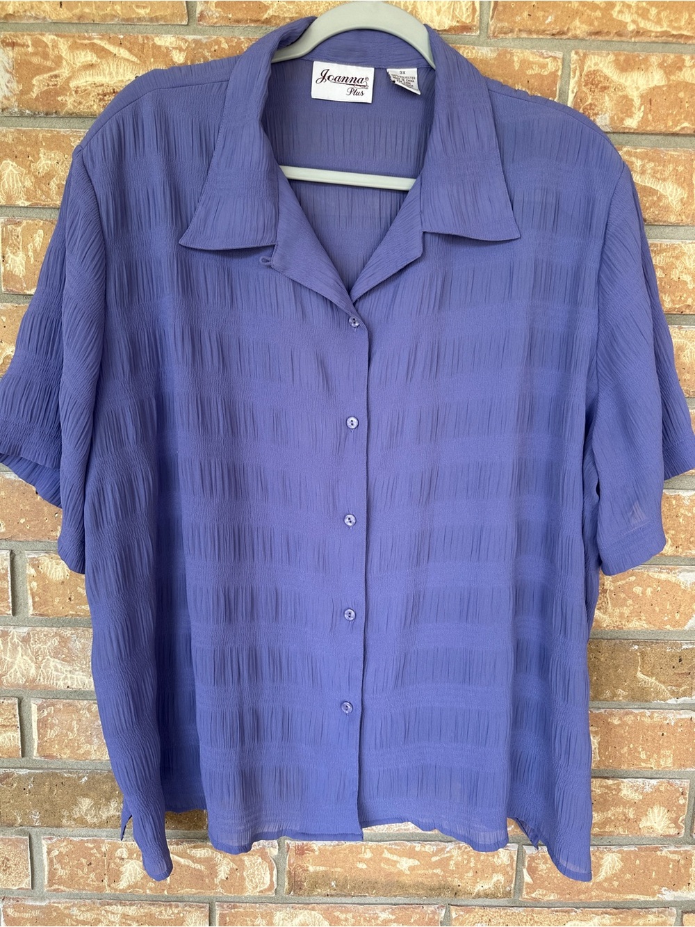 Joanna Paris Relaxed Textured Button-Up Blouse in Purple